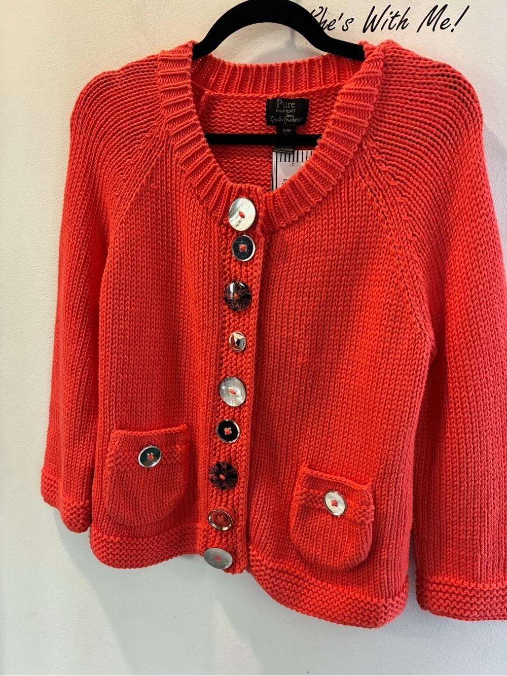 fresh produce Coral Red mixed Button-Front Cardigan